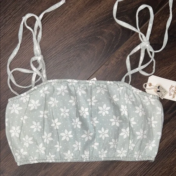 Billabong Wrangler Perfect Pair Floral Daisy Denim Tie Crop Top, Sz: Medium - Picture 2 of 8